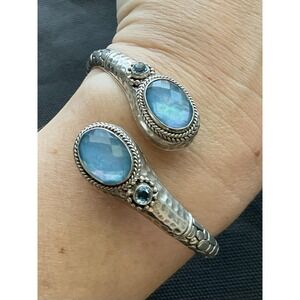 Signed SARDA Hinged Bangle Bracelet Blue Topaz Vintage Estate Jewelry